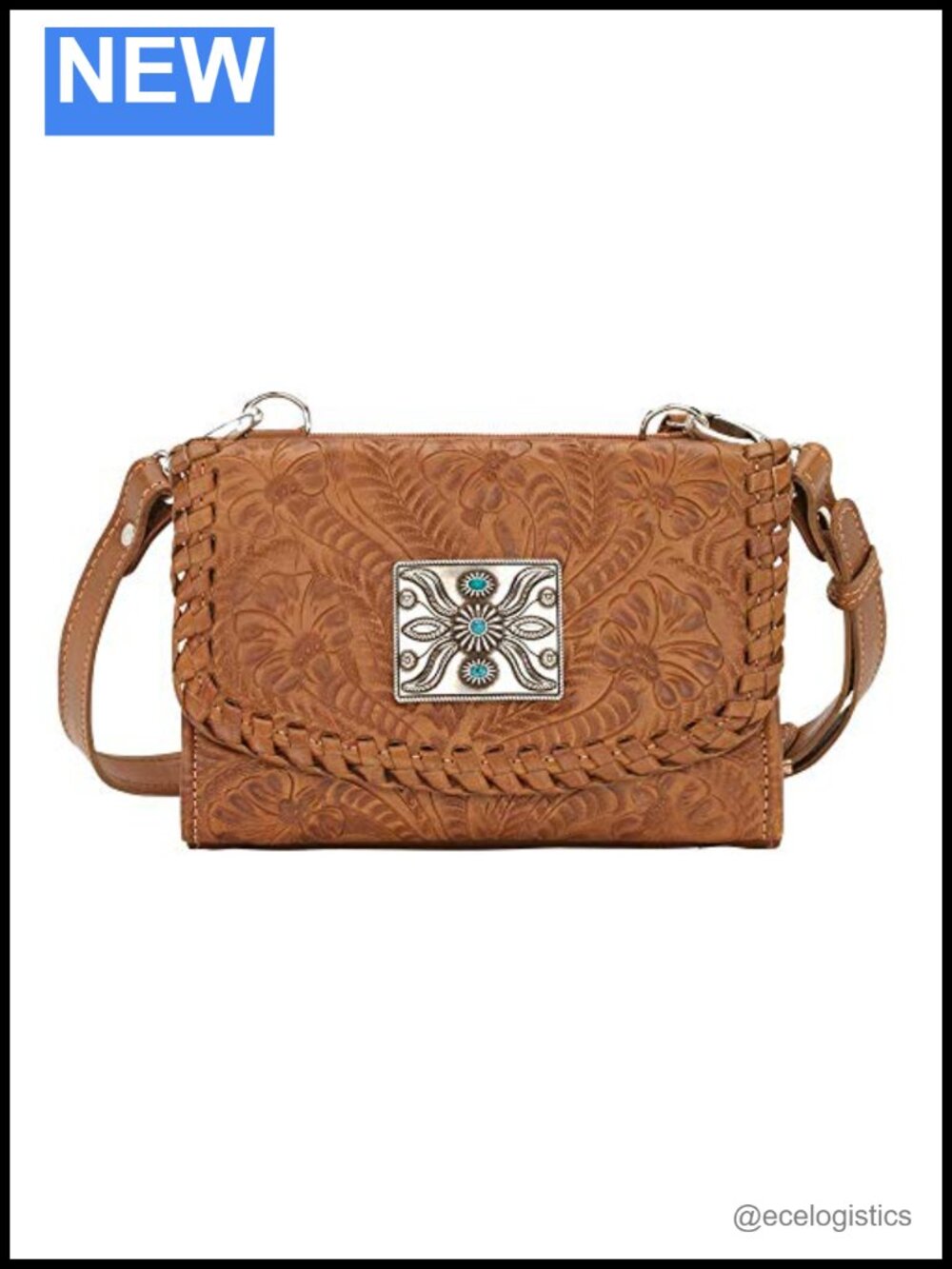 Hand Tooled Leather Crossbody Wallet Bag with Removable Strap